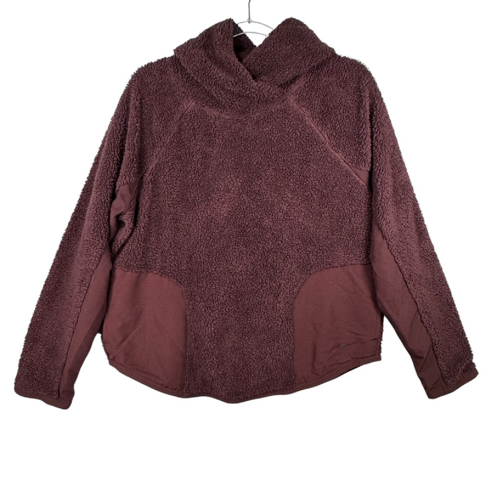 Nike Fleece Pullover Cozy Sherpa Sweatshirt Hooded Burgundy Maroon Sz M Gorpcore